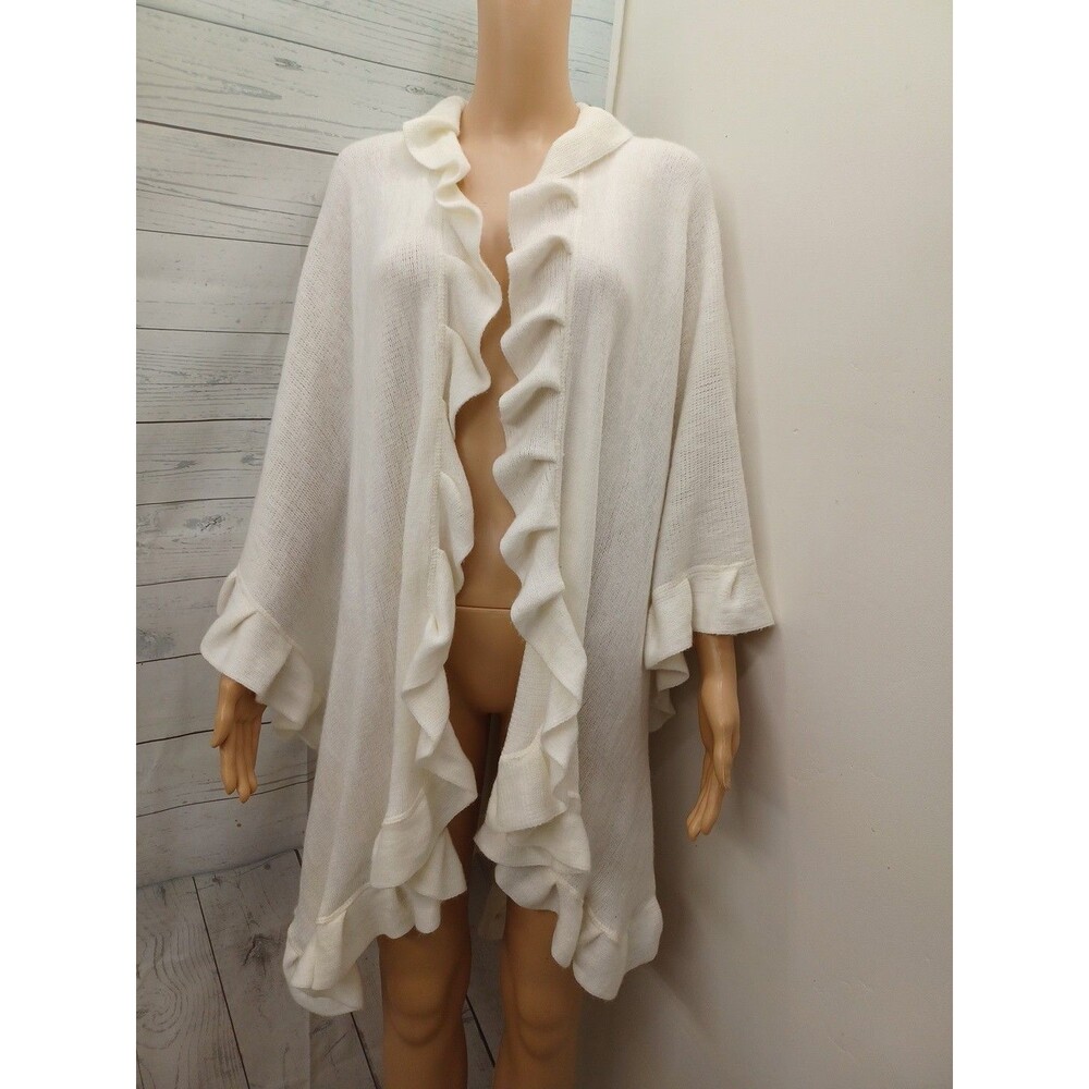 Croft & Barrow Ivory Open Front Knit Cape One Size Romantic Ruffles - Picture 1 of 5